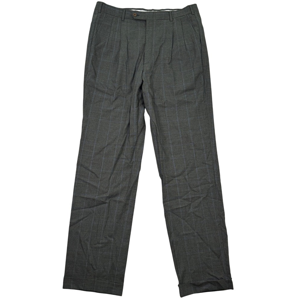 Vintage Belvest Men 35x34 Wool Plaid Green/Blue Dress Pants Made in Italy Formal